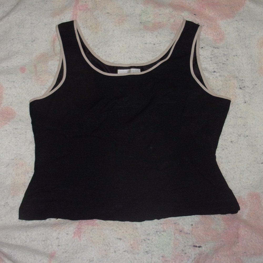 Vintage Vanessa Gray A Kasper Company Black Womens Zipper Tank Shirt Size 16